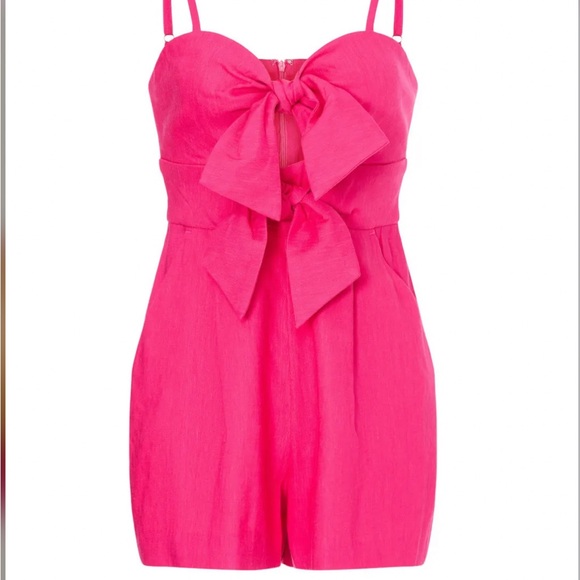 Milly Anya Linen Pink Bow Front Romper Size 10 - Picture 5 of 9